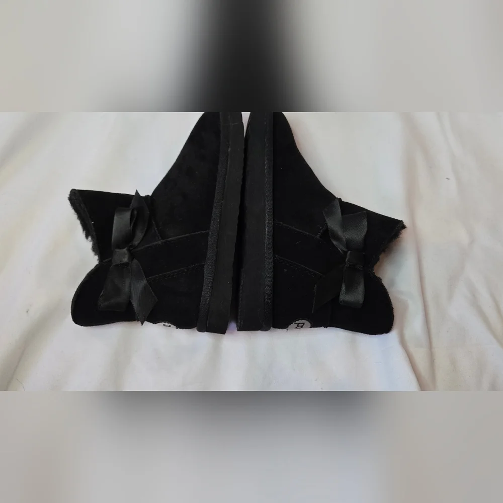 Pawz Bearpaws Black Suede Ankle Boots Bow Youth Girls 12